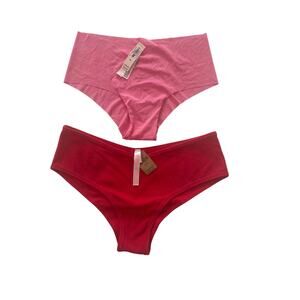 Victoria’s Secret & Pink NWT Medium Panty Set Red Ribbed & Pink Cheeky